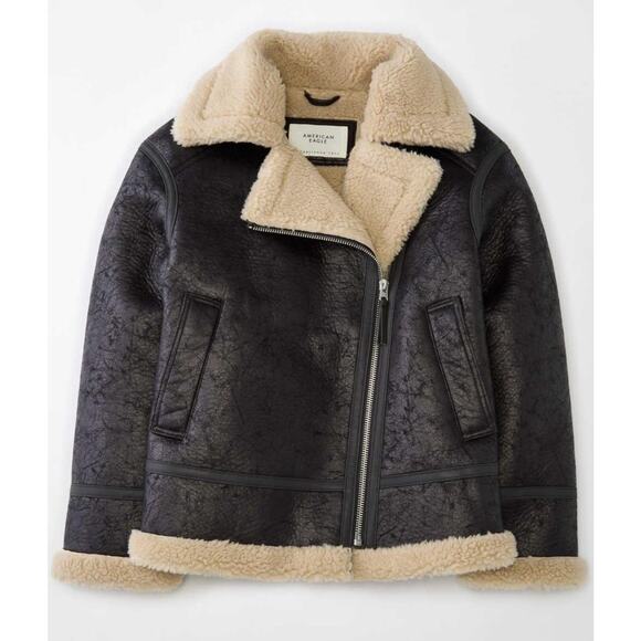 AE Oversized Vegan Shearling Moto Jacket Women’s Sz Large - Picture 4 of 10